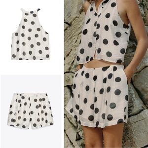 ZARA Mid Rise Pleated Polka Dot Shorts & Top Set